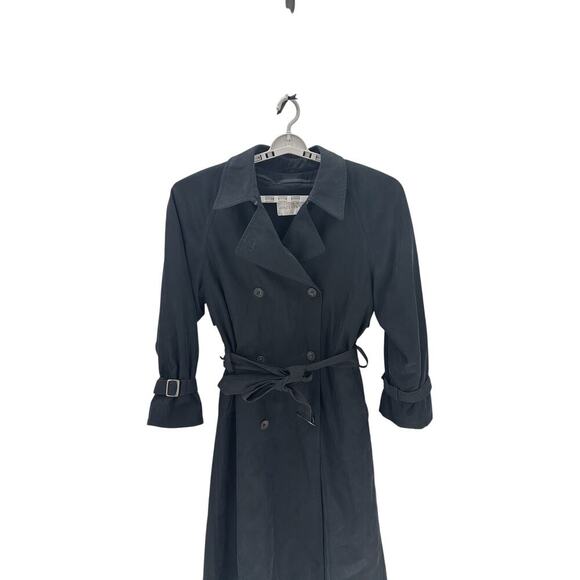 Jones New York Belted long Trench Coat charcoal Black wool removable liner Large - Picture 3 of 6